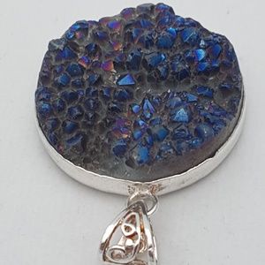 Beautiful Blue Druzy Titanium Round Pendant